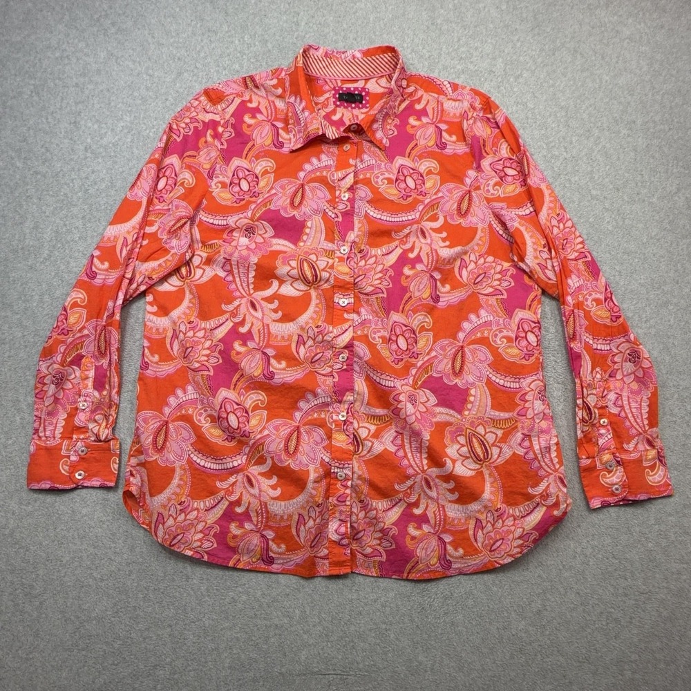 Talbots Shirt Women XL Orange Pink Paisley Long Sleeve Button Lightweight Cotton